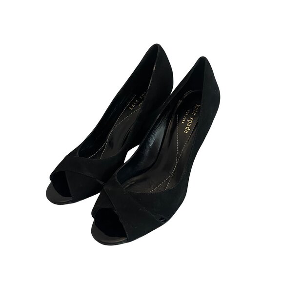 Kate Spade New York Black Peep Toe Wedge Sandals Cutout Velvet Size 6.5 Women's - Picture 3 of 11
